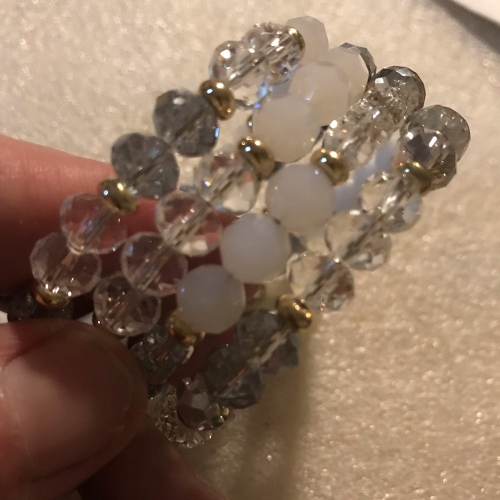 Crystal Beaded Stretch Bracelet Set with White Accent Beads